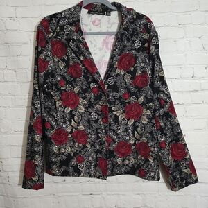 Floral Black and Red Women's Jacket